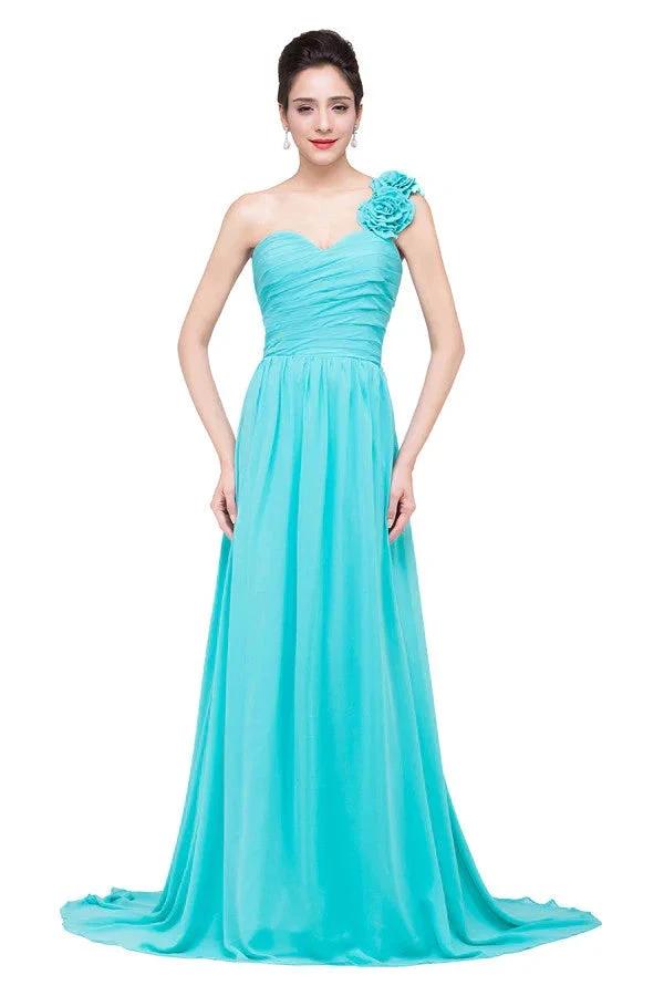 One-shoulder Strapless A-Line Sweep-length Chiffon Bridesmaid Dresses by misshow.com