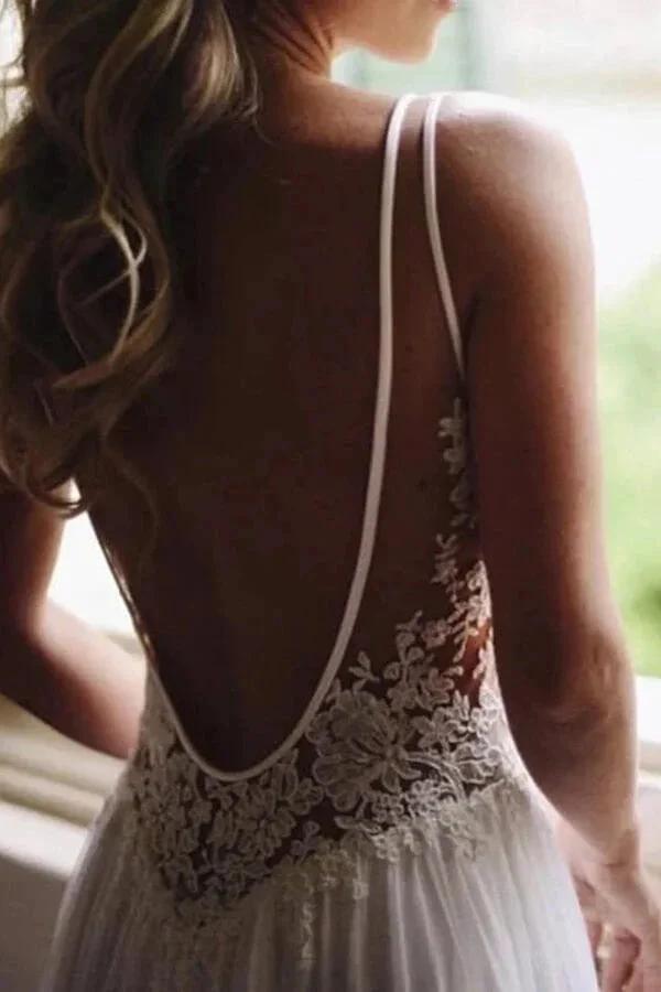 Open Back V-neck Lace Chiffon Wedding Dress (ZD14766)