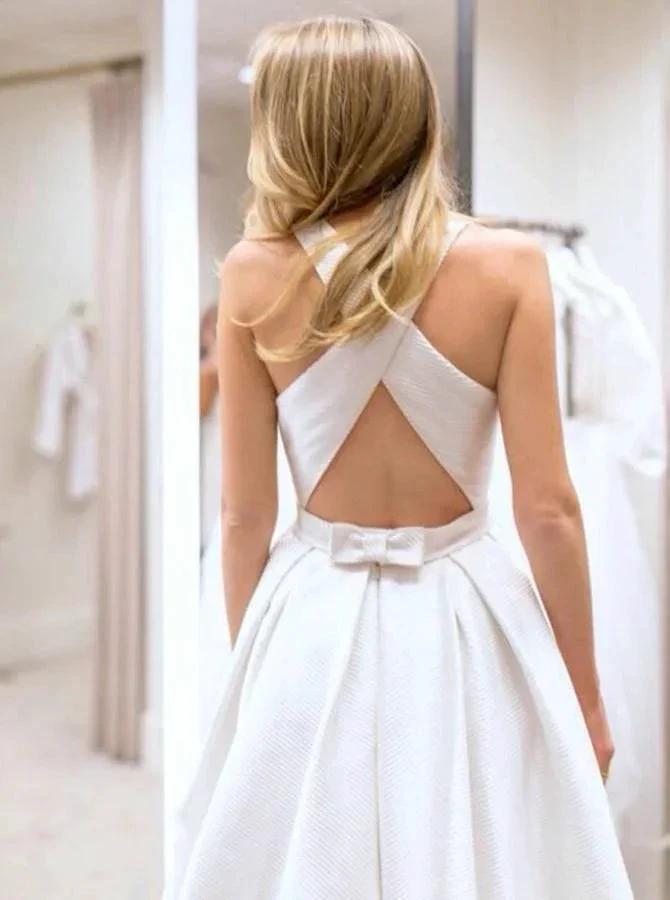 Open Back Wedding Dresses Pockets A-line Criss-Cross Bridal Gown (ZD16264)