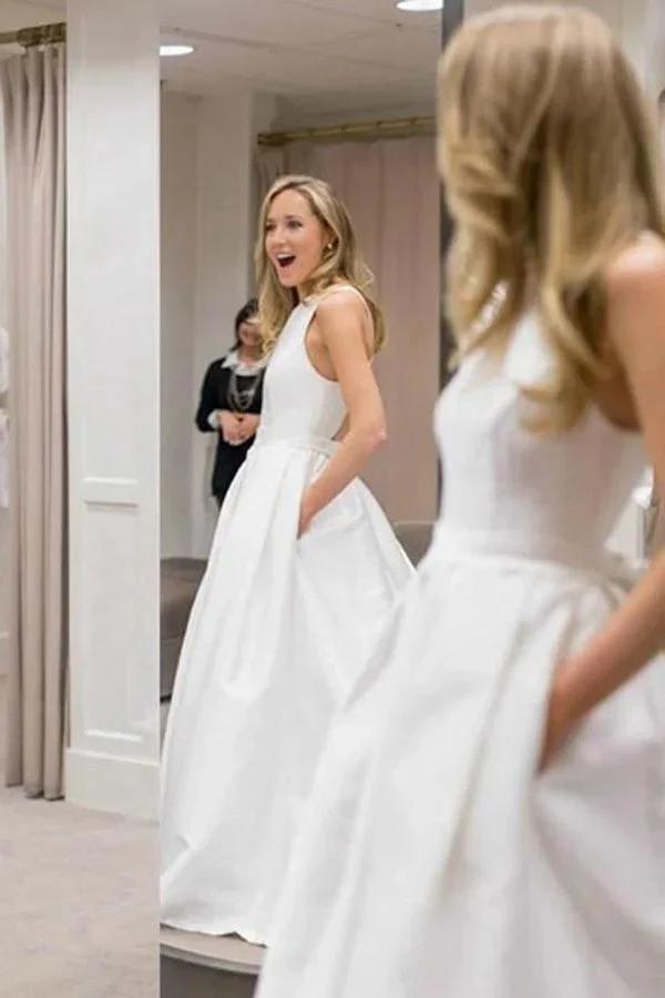 Open Back Wedding Dresses Pockets A-line Criss-Cross Bridal Gown (ZD16264)