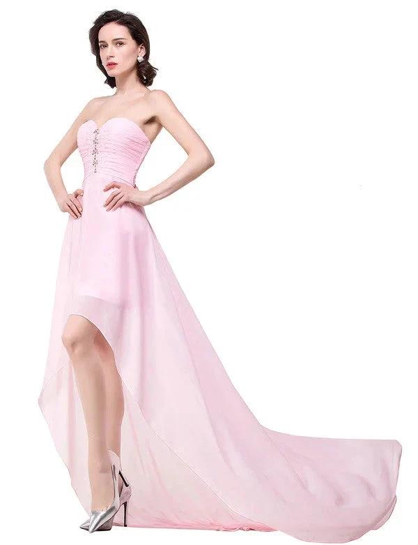 Pink A-line Hi-Lo Sweetheart Ruffle Chiffon Bridesmaid Dresses (ZD13083)