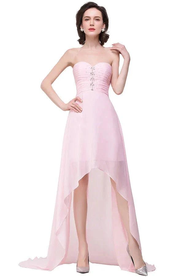 Pink A-line Hi-Lo Sweetheart Ruffle Chiffon Bridesmaid Dresses (ZD13083) - VelvetHem