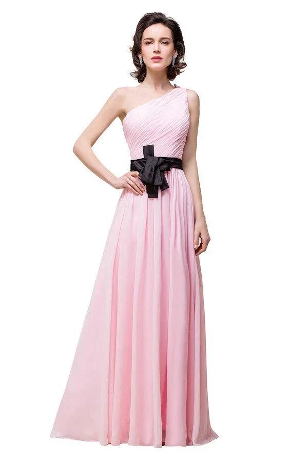 Pink A-line One-shoulder Ruffle Chiffon Bridesmaid Dresses (ZD13132)