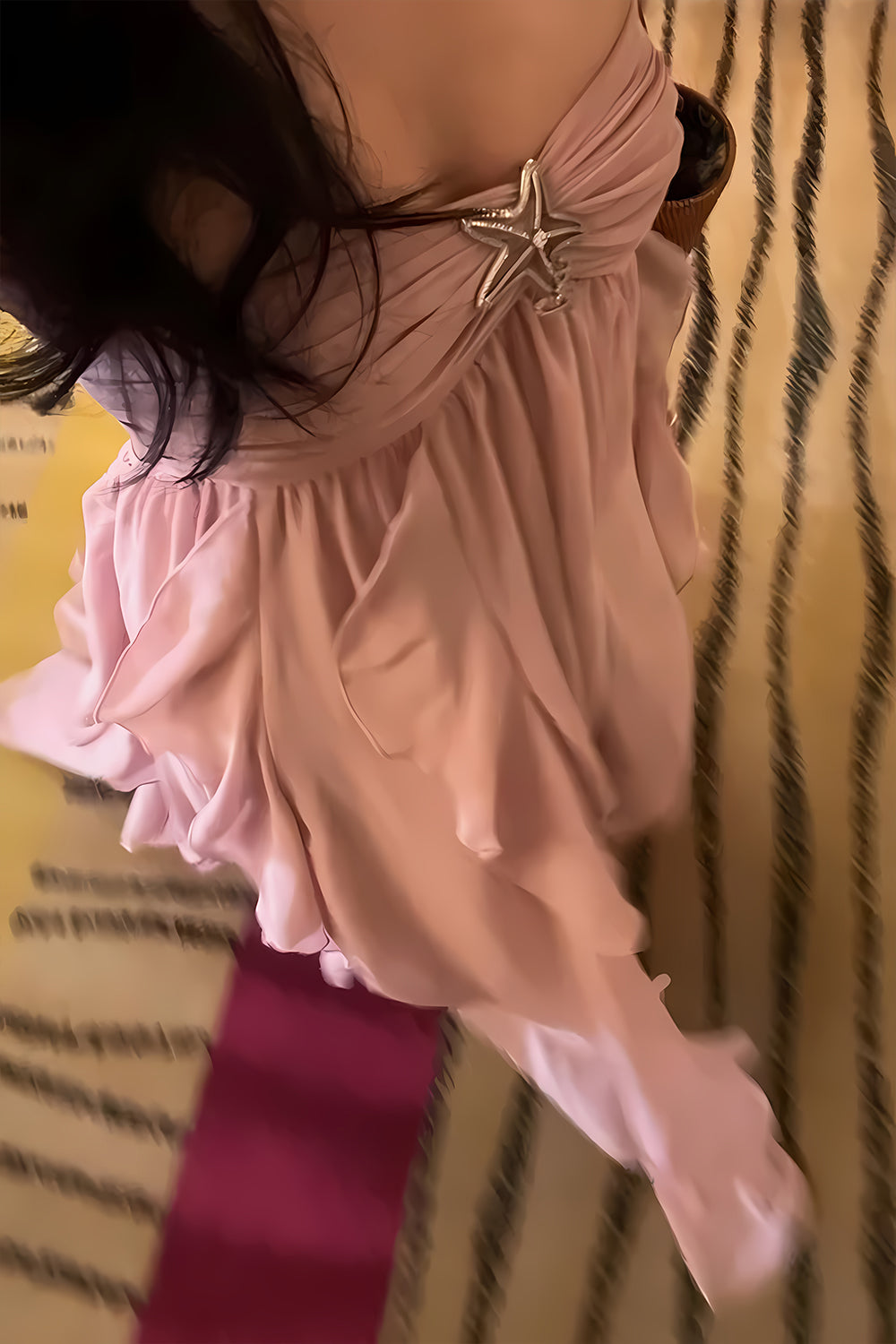 Chic A Line Halter Neck Pink Long Prom Dress with Ruffles