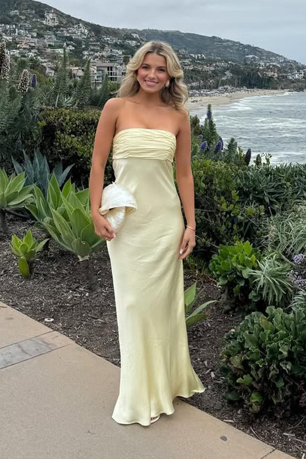 Simple Sheath Strapless Pink Long Prom Dress with Ruched