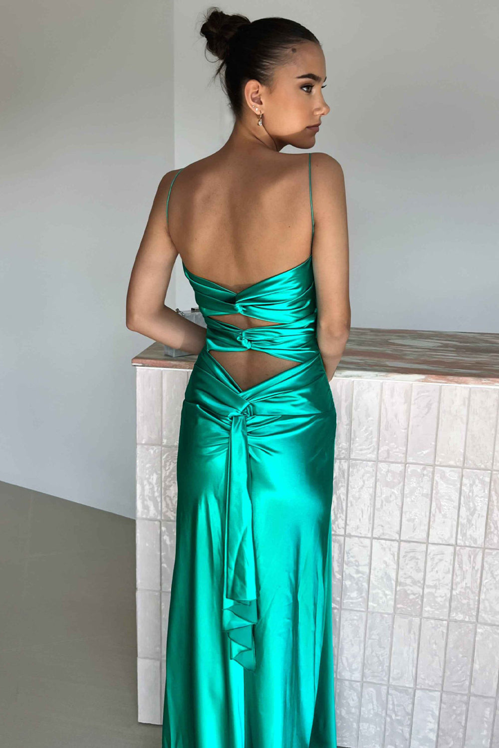Chic A Line Spaghetti Straps Yellow Long Party Dress with Split Front - View 5 | VelvetHem