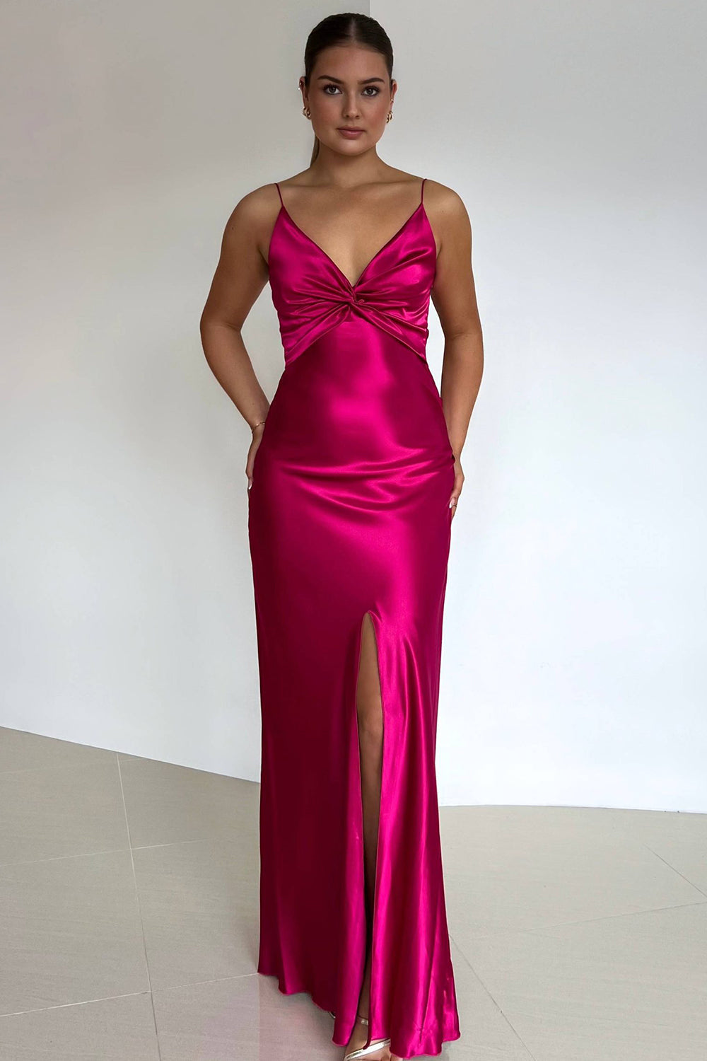 Chic A Line Spaghetti Straps Yellow Long Party Dress with Split Front - View 6 | VelvetHem