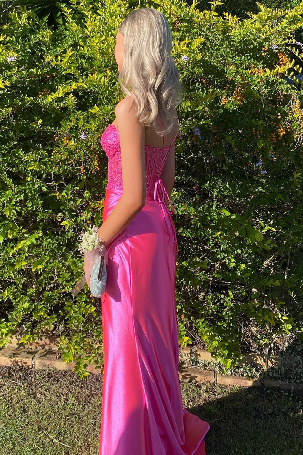 Gorgeous Mermaid Spaghetti Straps Fuchsia Long Prom Dress with Appliques
