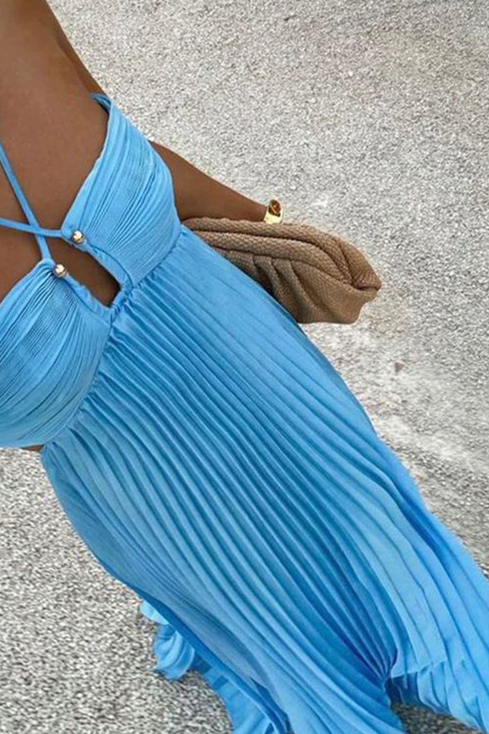 Chic A Line Halter Neck Blue Long Party Dress with Backless - View 3 | VelvetHem