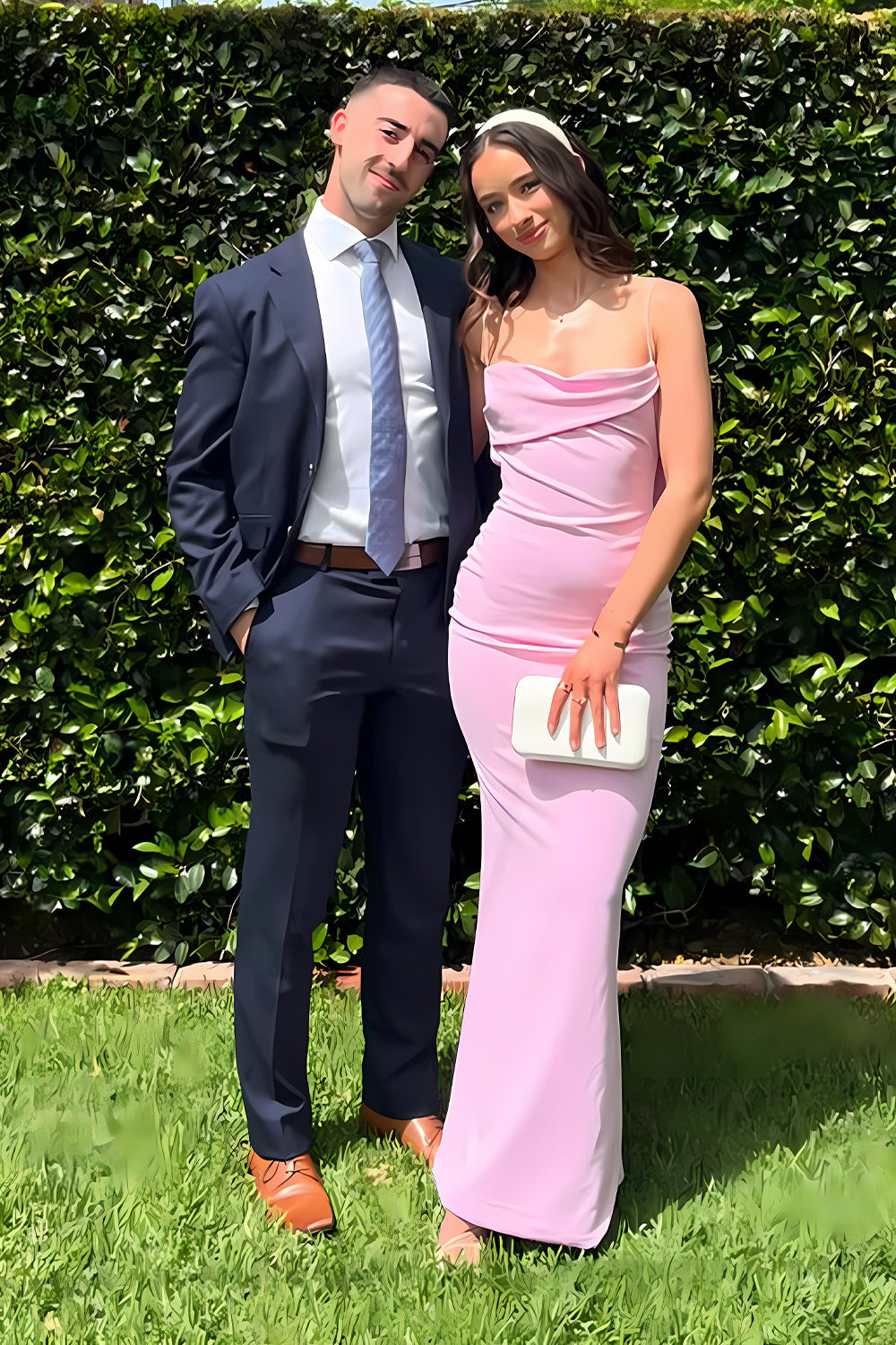 Trendy Sheath Spaghetti Straps Pink Long Prom Dress with Ruched - View 3 | VelvetHem