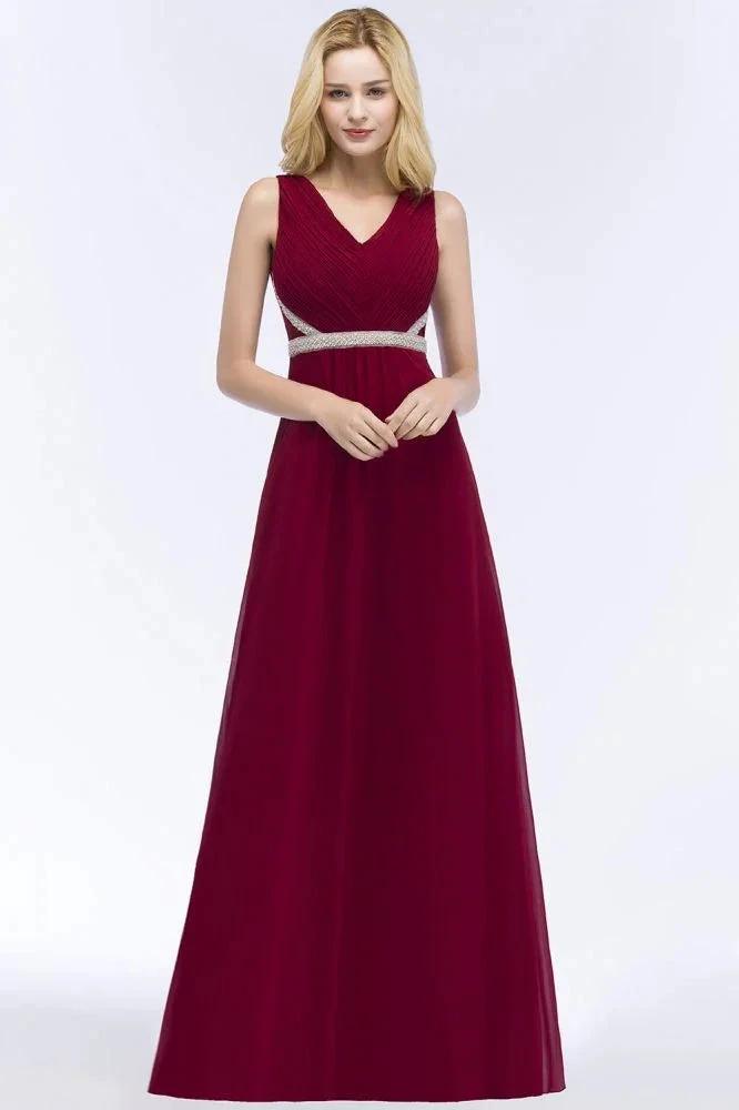Plus Size A-line V-neck Long Sleeveless Ruffled Chiffon Bridesmaid Dresses with Beading Sash (ZD13062)