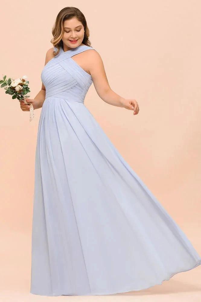 Plus Size Lavender Bridesmaid Dress Halter Floor Length Wedding Guest Dress (ZD12988)