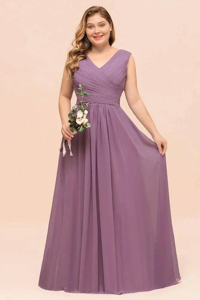 Plus Size Purple Bridesmaid Dress Maxi Chiffon Wedding Guest Dress by misshow.com