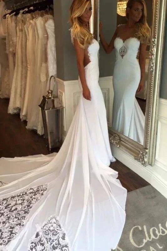 Pretty Sheath Sleeveless Long Beach with Lace Elegant Wedding Dresses (ZD14727)