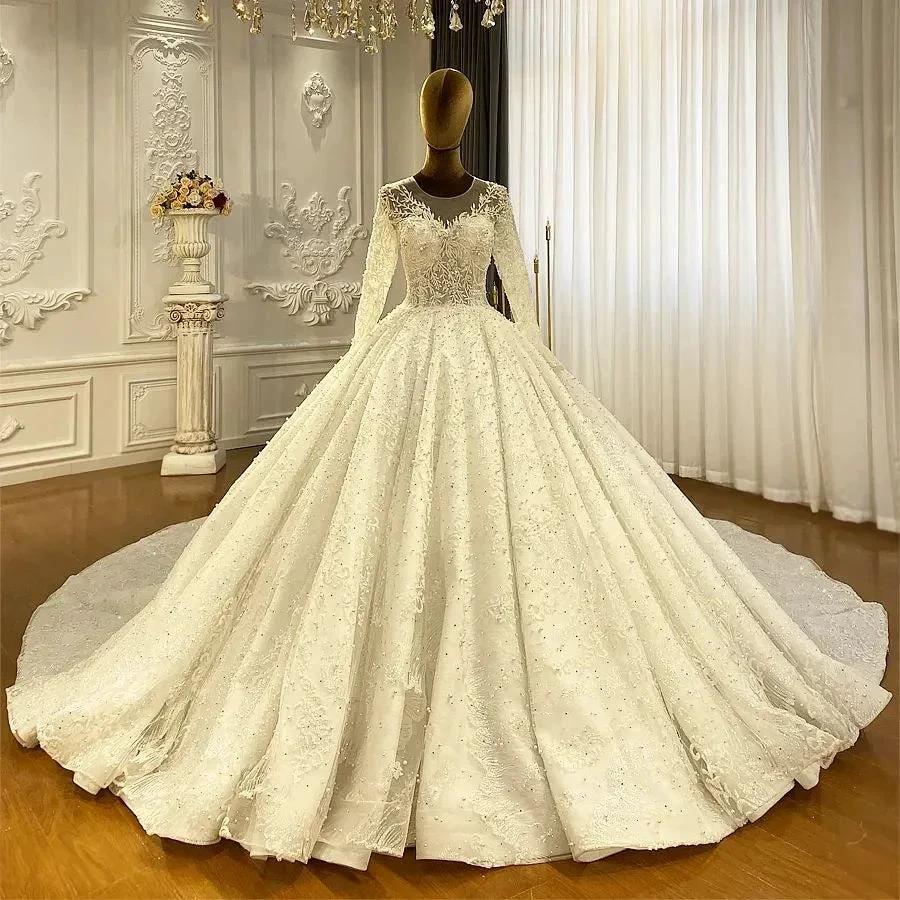 Princess Elegant A-line Long Sleeves Lace Wedding Dress With Train (ZD14535)