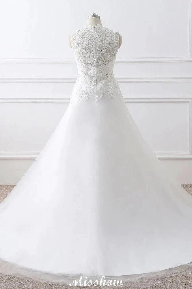 Princess Lace V-neck Tulle Elegant Wedding Dress (ZD13946)