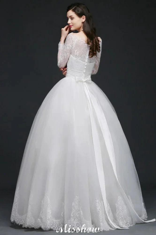 Princess Scoop Tulle White Wedding Dress With Lace (ZD13937)