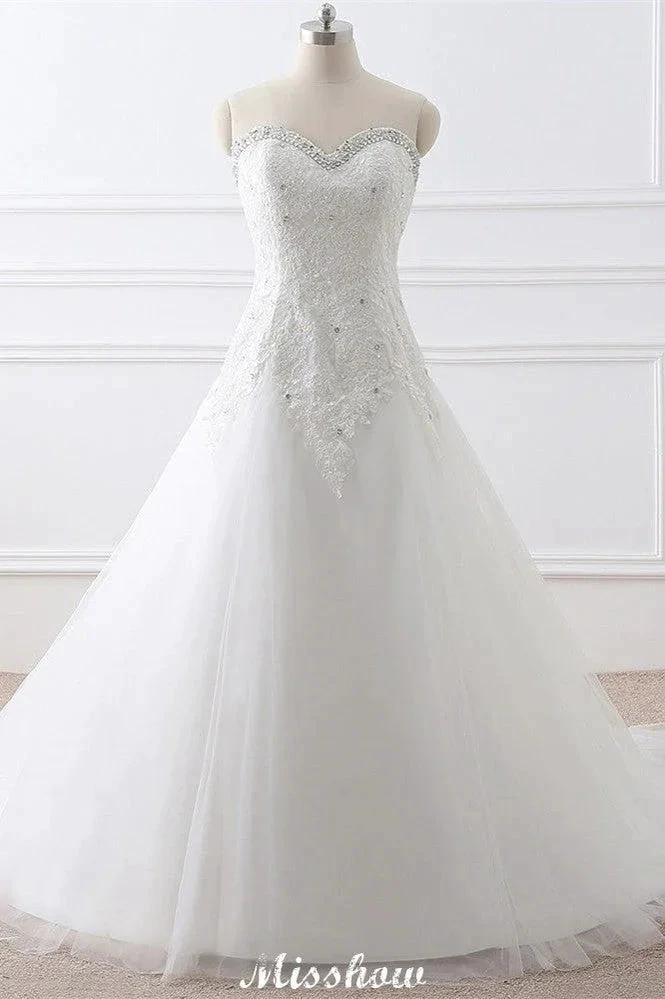 Princess Sweetheart Tulle Wedding Dress With Lace (ZD13934) - VelvetHem