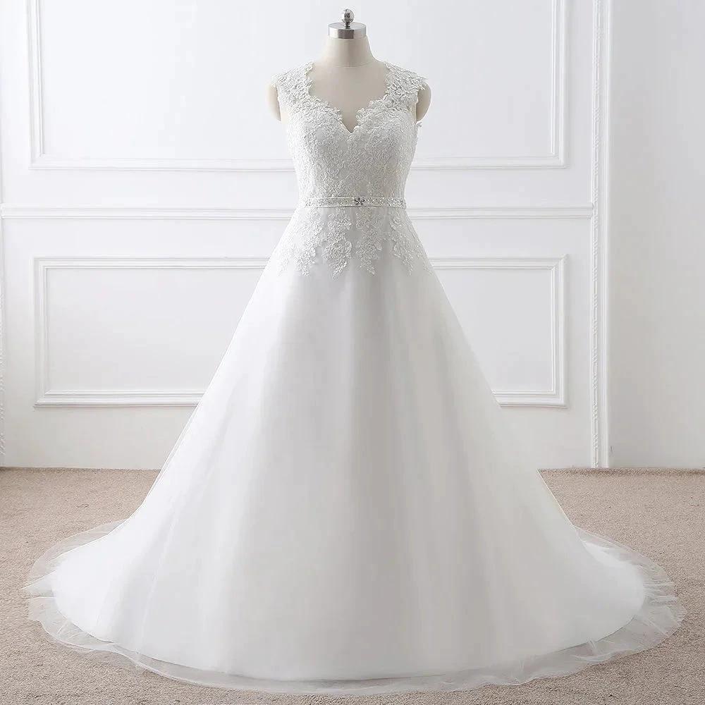 Princess V-Neck Tulle New Arrival Wedding Dress With Lace (ZD13886)
