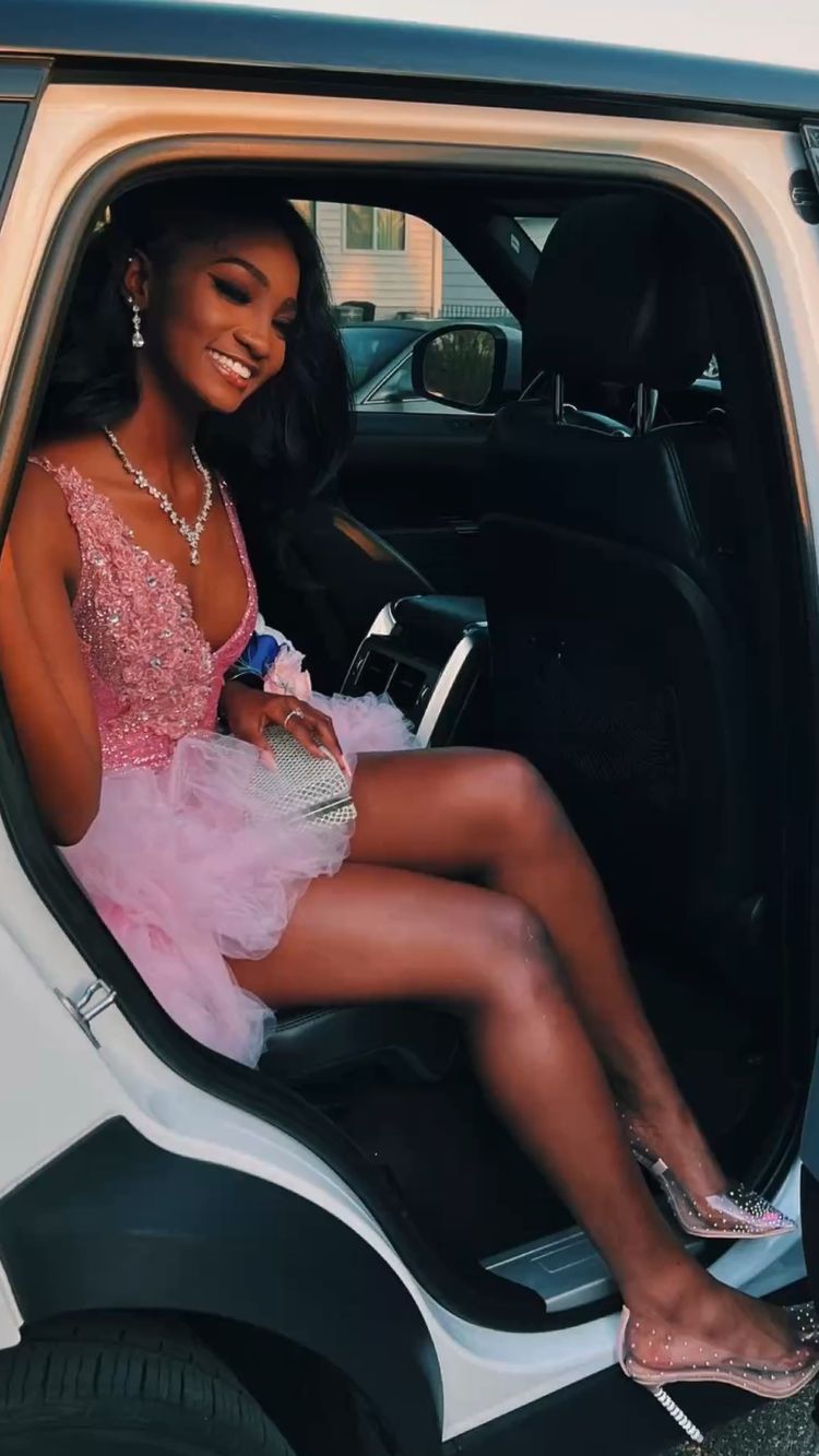 Cute V Neck Pink Short Homecoming Dress and Bottom Tulle Ruffles Pink Birthday Outfit Dress (ZD11385)