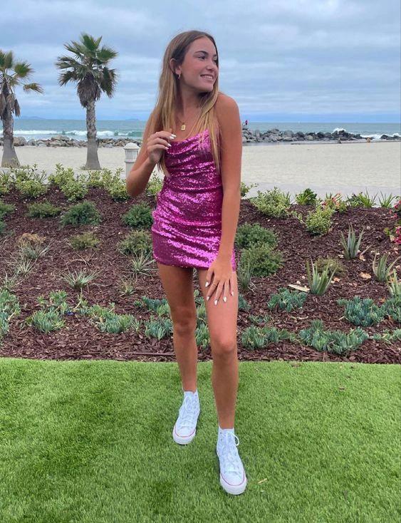 Cute Fuchsia Sequins Tight Dress Sexy Mini Homecoming Dress Y1065 by simplepromdress