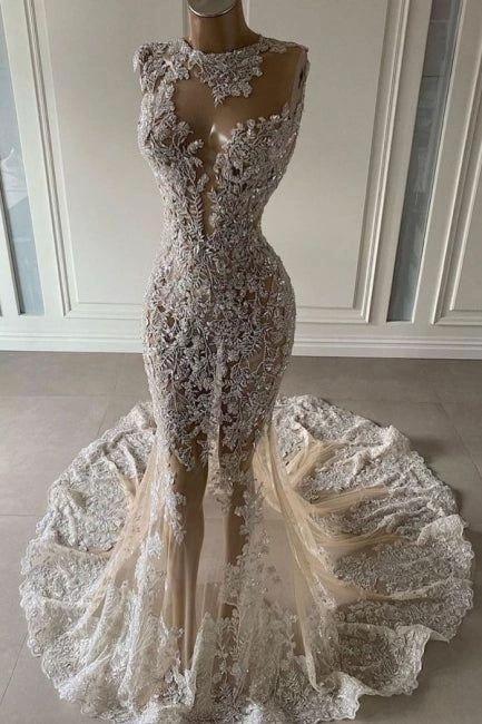 Luxurious Mermaid Sleeveless Wedding Dresses With Lace Y923 by simplepromdress