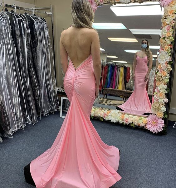 Pink Satin Long Prom Dress Mermaid Evening Dress Y1025 - VelvetHem