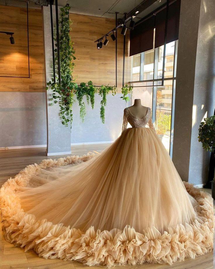 Long Wedding Dresses, Champagne Prom Formal Evening Dresses Y850 by simplepromdress