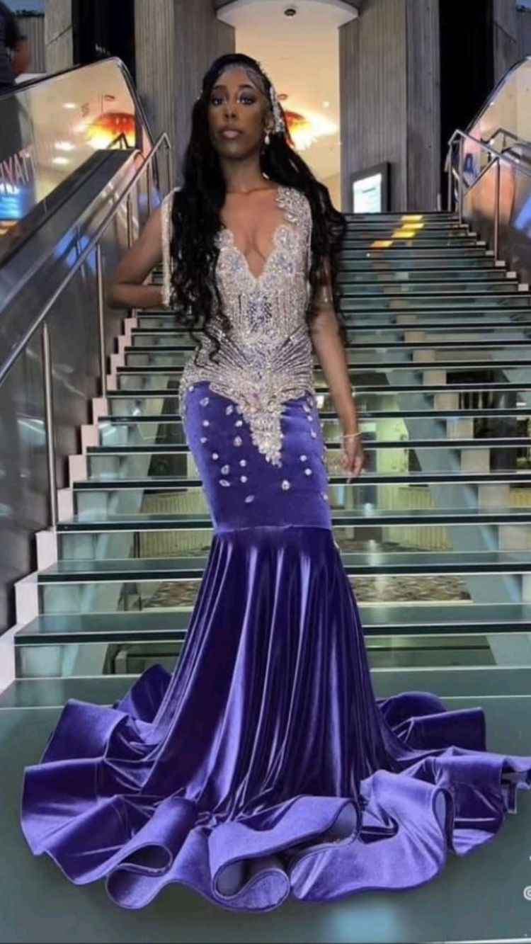 Purple and silver prom dress for black girl sexy evening dress Y1710 - VelvetHem
