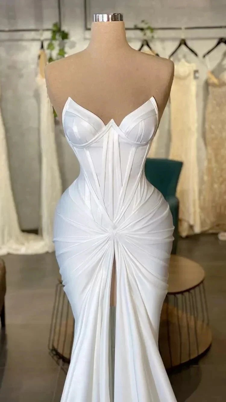 Sweetheart White Satin Wedding Dress,Chic Bridal Dress (ZD13616) - VelvetHem