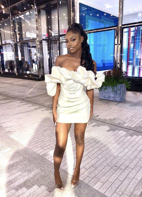 Women New Arrivals Ruffle Off The Shoulder Dress Short Homecoming Dress Y657 by simplepromdress
