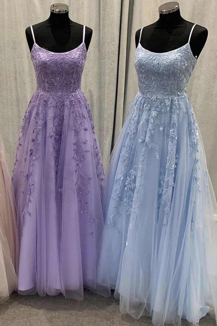 Elegant tulle lace long A line prom dress evening dress - View 3 | VelvetHem