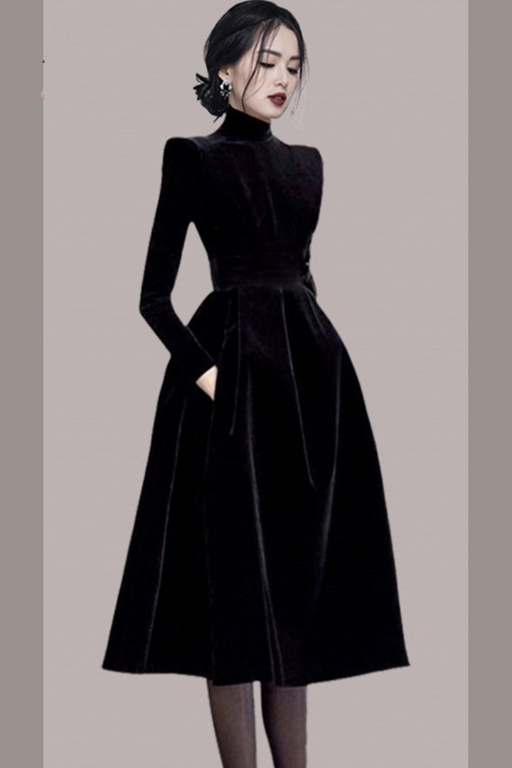 Elegant velvet long sleeve dress fashion dress - View 2 | VelvetHem