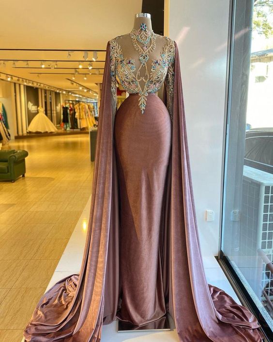 Velvet prom dresses, long sleeve prom dresses, mermaid evening dresses, beaded prom dresses, custom make prom dresses, sexy party dresses - VelvetHem