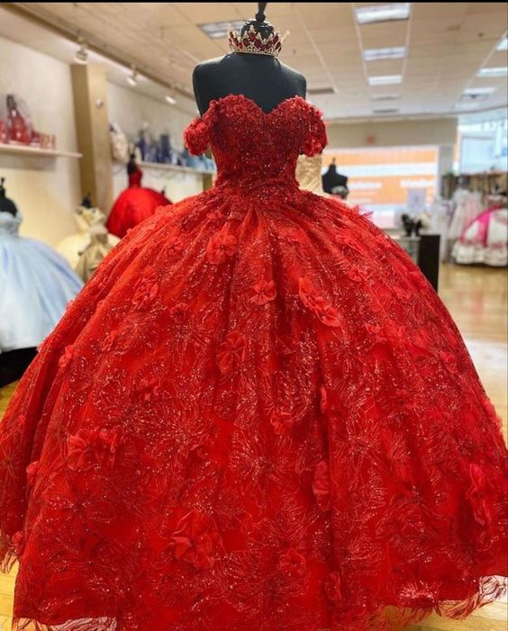 Elegant Red Ball Gown Quinceanera Prom Dress For Sweet 16 Dress - VelvetHem
