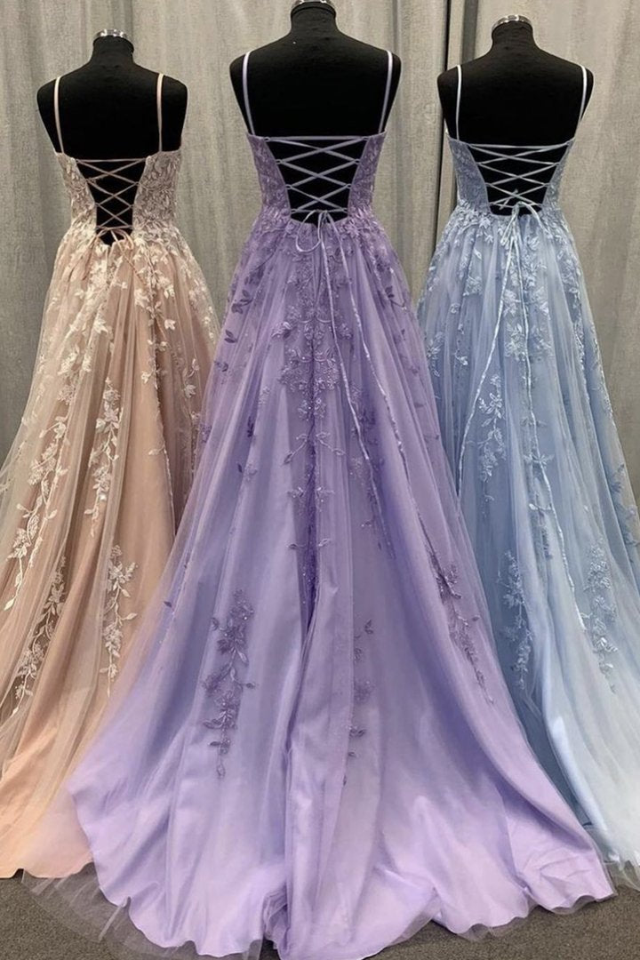Elegant tulle lace long A line prom dress evening dress - View 2 | VelvetHem