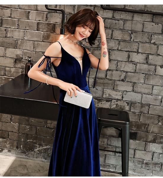 Beautiful Velvet Party Dress, Straps Long Prom Dress - VelvetHem