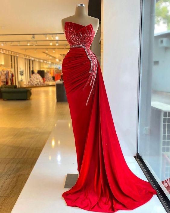 Mermaid Red Long Formal Prom Dress - VelvetHem