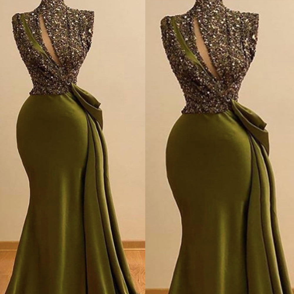 sparkly prom dresses, mermaid prom dresses, arabic prom dresses, green prom dresses, keyhole prom dresses, mermaid evening dresses - VelvetHem