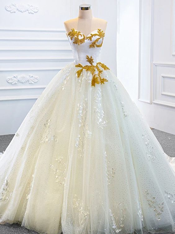 White Applique Print Lace Wedding Bridal Gown Backless Lace-up Long Formal Prom Dress - VelvetHem