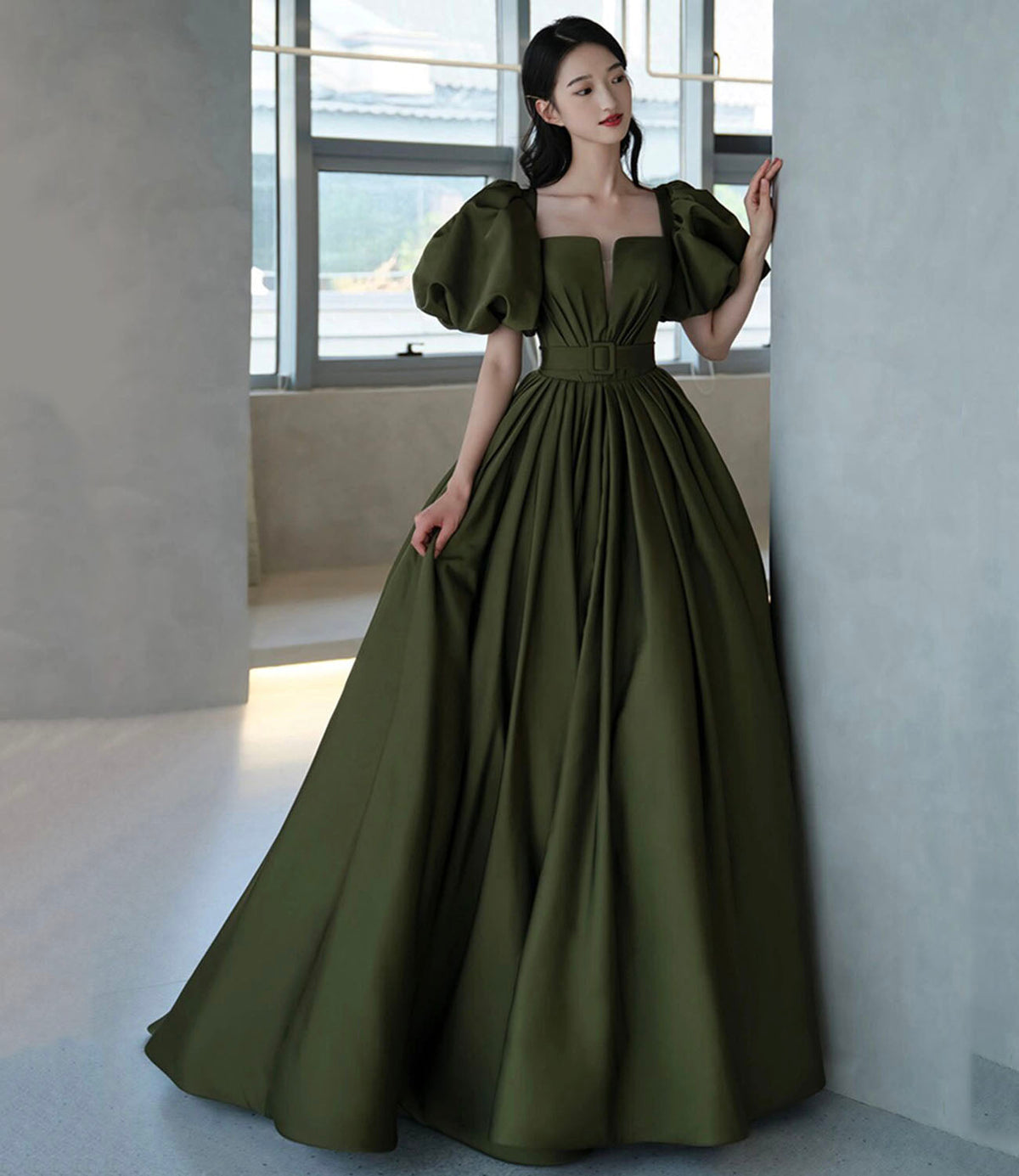 Green Satin Long Prom Dress , New Arrival Evening Dress - VelvetHem