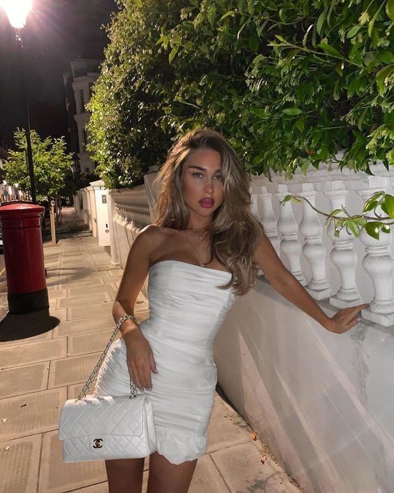 White Bodycon Short Homecoming Dress , Strapless Homecoming Dress