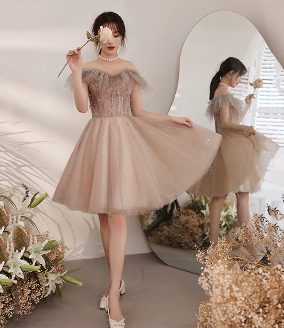 Cute tulle short A line prom dress party dress - VelvetHem