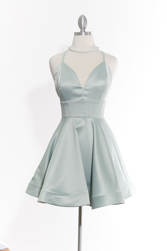 Deep V neckline thin straps homecoming dress dance dress - VelvetHem