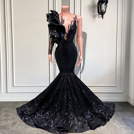 black prom dresses, mermaid prom dresses, ruffle prom dresses,sequins prom dresses, custom make evening dresses Y1868 - VelvetHem