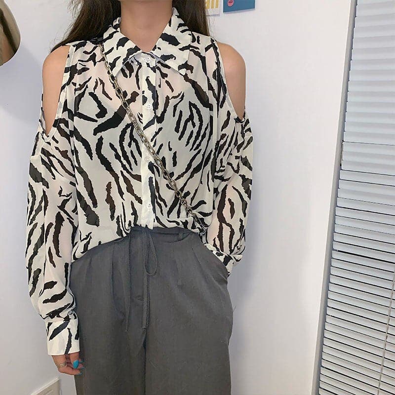 Women Printed Shirt Off The Shoulder Blouses Loose Longsleeved Shirt Retro Female Blouses