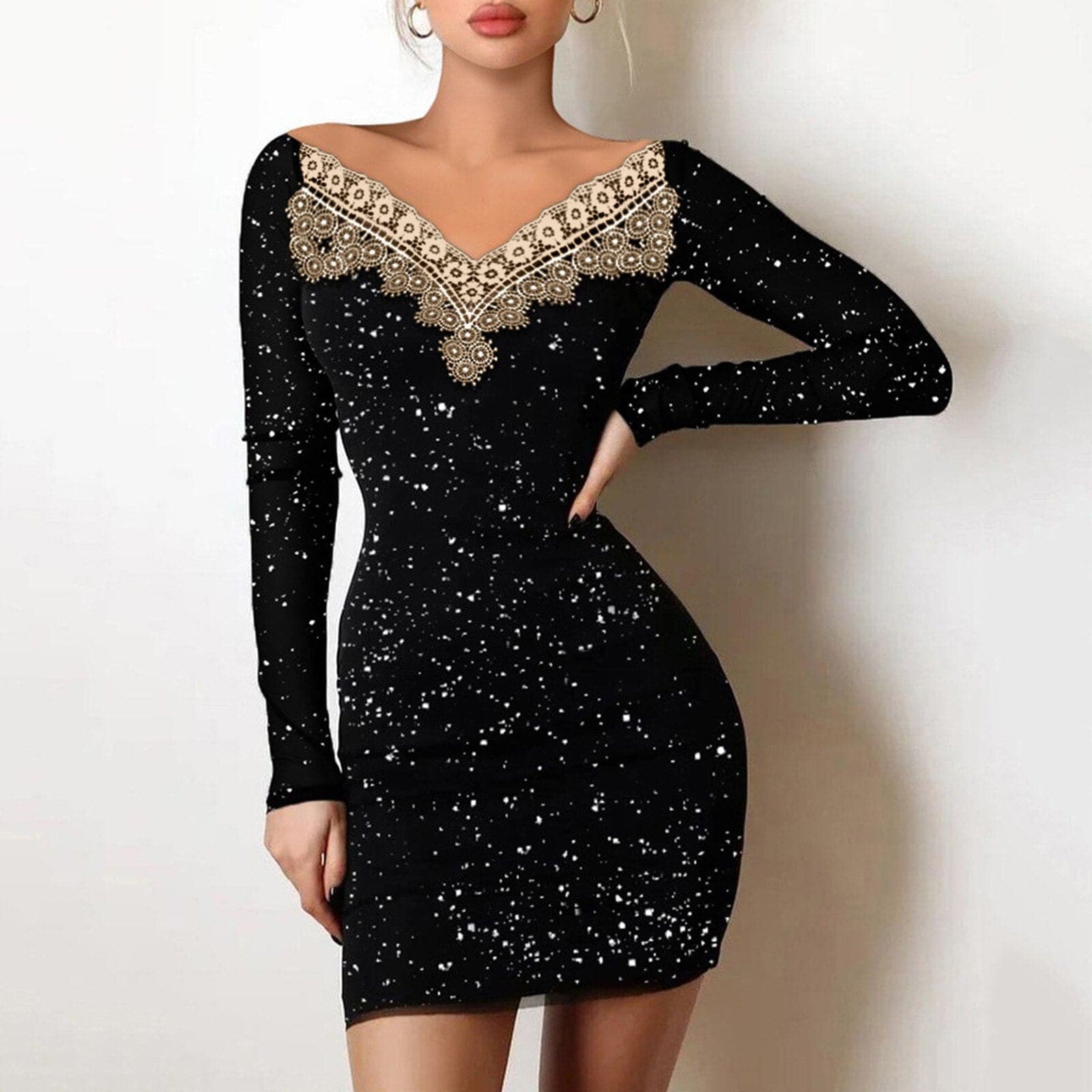 Women's Mesh Sleeve Long Sleeve Aline Mini Dresses