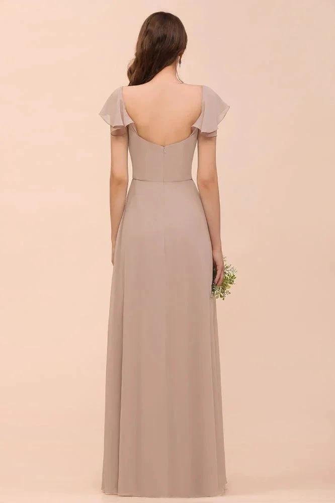 Puff Sleeve Khaki Bridesmaid Dress Side Spolit Maid of honor dress (ZD12990)