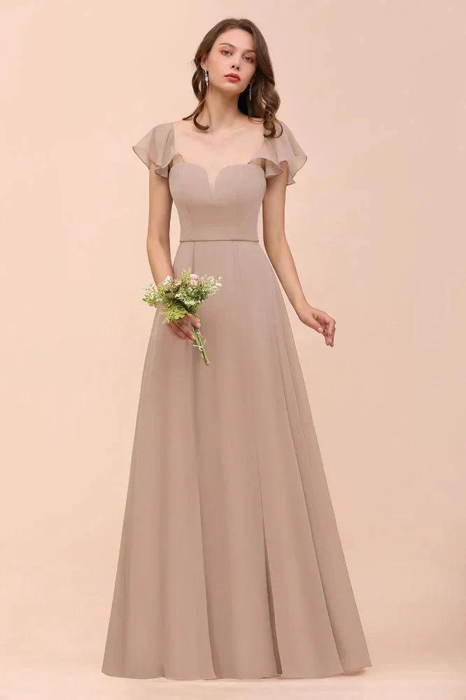Puff Sleeve Khaki Bridesmaid Dress Side Spolit Maid of honor dress (ZD12990)
