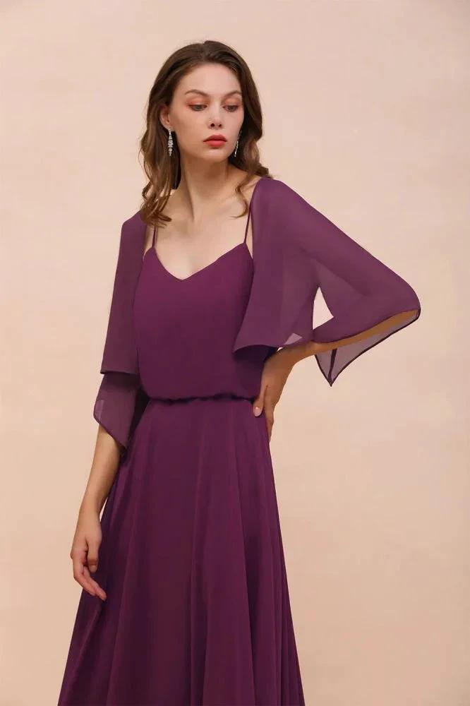Purple Bridesmaid Dress with Wraps Spaghetti Straps Floor Length Casual Dress (ZD12996)